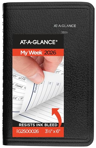 AT-A-GLANCE 2026 Planner, Weekly, 3-1/2 x 6, Pocket Size, Hourly, DayMinder, Black (G2500026)