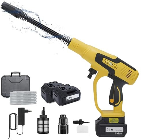 Nettoyeur Haute Pression sans Fil, 21V Max 200 Bar Nettoyeurs Haute-Pression avec Batterie de 4,0Ah, Buse 6 en 1, Tuyau de 5M, avec écran LCD de Puissance et 3 Vitesses (avec 2 Batterie)