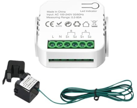 Qichill Contador inteligente WiFi Tuya Contador de Energía Digital Transformador de Corriente 80A Monitoreo del Consumo de Energía Solar Fotovoltaica 1CT