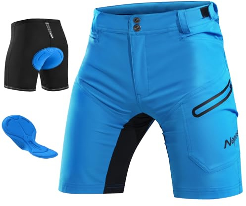 Nepest Mountain Bike Shorts for Men, Zip Pockets, Reflective Maya Blue, L