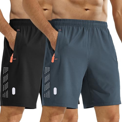 Zoofly Sports Shorts for Men Gym 2 Pack Running Shorts Fitness Quick Dry Adult Short Breathable with Zip Pockets Black/Dark Grey