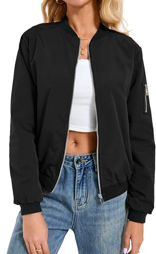 Jhsnjnr Womens Lightweight Bomber Jacket Full Zip Windbreaker Long Sleeve Fall Casual Outdoor Coat with Pockets Baseball Jackets