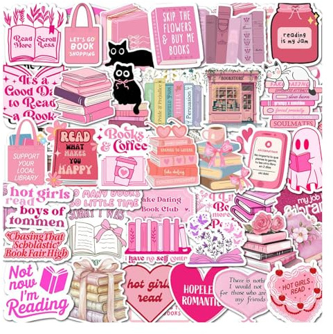 Xanthelle Sticker Aesthetic, 50 Rosa Adesivi con Motivi di Libri per Kindle, Scrapbook, Album Fotografico & Decorazione, Adesivi Estetici per Adulti & Libro di Adesivi