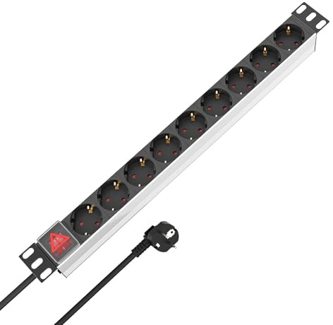 iwillink 19 Zoll Steckdosenleiste 9-Fach mit 2m Kabel und Schutzschalter, Premium Alu PDU Mehrfachsteckdose Für 19 Netzwerk und Serverschrank