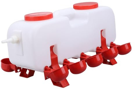 Asixxsix Abbeveratoio Automatico per Polli, Mangiatoia per Abbeveratoio per Pollame da 10 Litri con di Ricarica Automatica e 10 Tazze per Abbeverare Polli Anatre Quaglie Tacchini Oche (L)