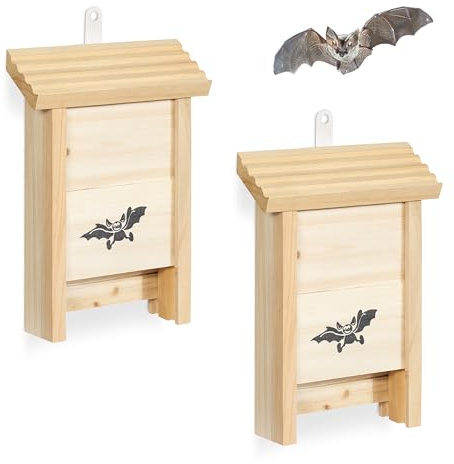 Relaxdays Caja para murciélagos, Set de 2 en Madera Natural, Refugio sin Tratar, HBT: 25 x 18 x 6 cm