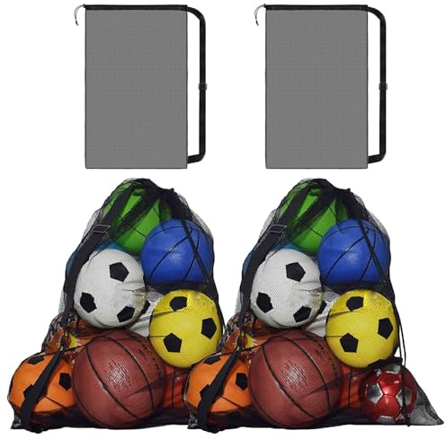 Wihozte Extra Large Sports Ball Bag, 2 Pcs Ball Bags for Football with Adjustable Shoulder Strap, Drawstring Mesh Ball Bag for Basketball Football Rugby Ball and Volleyball (Black)