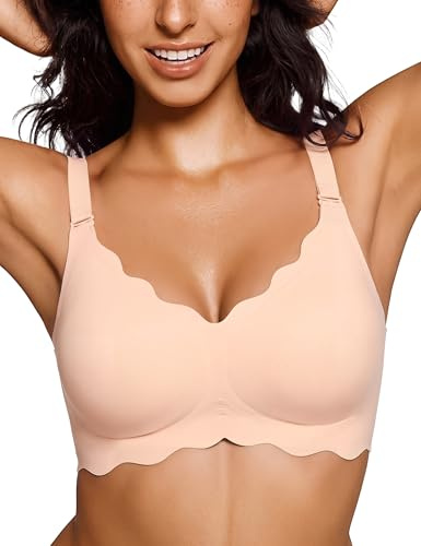 Bresdk Sujetador Sin Aros Jelly Sujetador Ondulado Comodo Diario Mujer | Sujetador sin aros y jelly bra, tejido ultrasuave, escote ondulado, soporte flexible para uso diario, push up