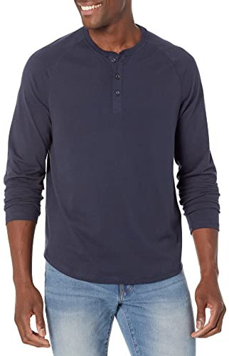Amazon Essentials Herren Henley-Shirt mit langen Ärmeln und normaler Passform (erhältlich in Übergrößen), Marineblau, XL