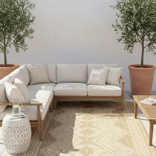 nuLOOM 4x6 Outdoor/Indoor Ranya Tribal Area Rug, Light Brown, Geometric Design, Stain Resistant, Highly Durable, For Patio, Balcony, Bedroom, Dining Room, Living Room, Bathroom