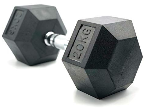 HxG.Mancuerna hexagonal ergonómica de 20kg con empuñadura de cromo y revestimiento de caucho que evita daños en el suelo. Tu casa es tu gimnasio. 1 Unidad.