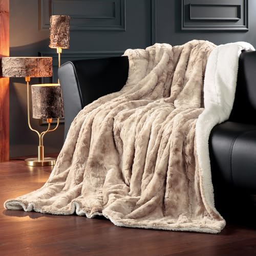 Couverture Delindo Lifestyle en fausse fourrure Kingston Crème beige, douillette et moelleuse, XXL avec aspect peau de mouton, 220x240 cm