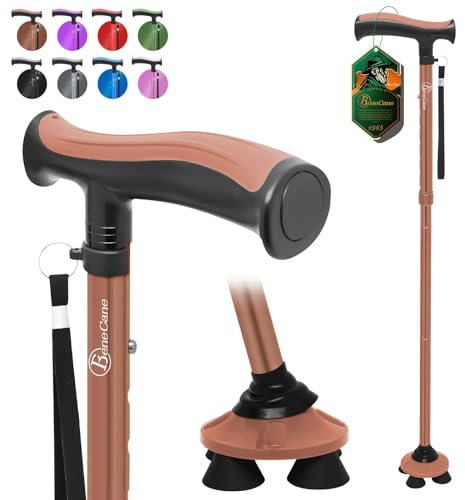 BeneCane Gehstock für Männer & Frauen Klappbar Einstellbar leicht stabil zusammenklappbare Heavy Duty mit weichen TPR T-Griff und Reisetasche