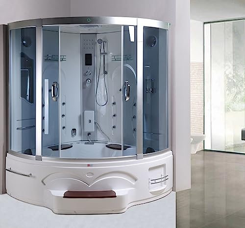 PureHaven 2in1 Whirlpool und Dampfdusche 150x150x225 cm mit Aluminiumrahmen Tropenbrause Sitzfläche Radio Massagefunktion Ozondesinfektion und Zubehör