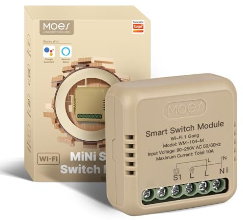 MOES Wlan Lichtschalter Unterputz,MINI Smart Schalter Relais Modul,Kompatibel mit Smart Life Tuya App,Alexa und Google Home,Neutralleiter erforderlich(1 fach)