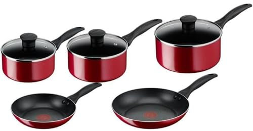 Tefal Bistro B097S544 5 pcs Non-Stick Cookware Pots & Pan Set, Red