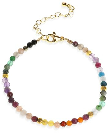 Agriajun Colorful Beaded Gemstone Bracelets for Women, Boho Handmade Rainbow Gold Natural Stone Beads Adjustable Friendship Bracelet Bohemian Jewelry Gift
