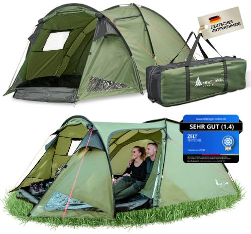 TENTZONE Dome 01, Wasserdicht 4000mm, 2-3 Personen Campingzelt, Vorraum mit abnehmbare Bodenplane, Belüftungsöffnungen, Grün