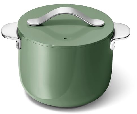 Caraway Petite Cooker - 2 Qt Ceramic Coated Pot - Free From Forever Chemicals - Perfect for Rice, Grains, or Sauces - Sage