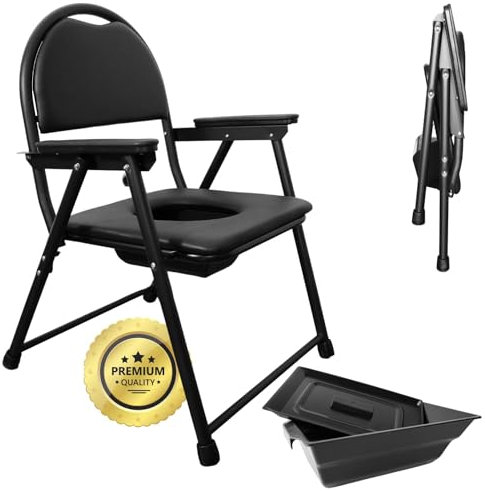 OrtoPrime Toilettenstuhl für Senioren klappbar – WC Stuhl mit Eimer – Nachtstuhl für Erwachsene – Klostuhl höhenverstellbar – Toilettenstuhl mit Inodoro – Leibstuhl für Senioren, stabil & sicher