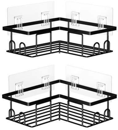 UUlioyer Duschablage Ohne Bohren Ecke, Wasserdichter und Rostfreier Duschregal, 2 Stück Badezimmer Regal Organizer, Shampoo Duschgel Halterung für Dusche (2 Stück Eckduschregal- Schwarz)