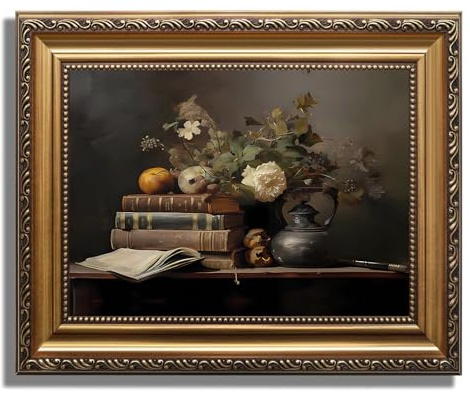 AGOLINE Vintage Gold Framed Wall Art for Living Room,Books Flowers,9x12 IN | Vintage Framed Pictures for Bedroom, Antique Canvas Art Prints,Victorian Artwork Wall Decor