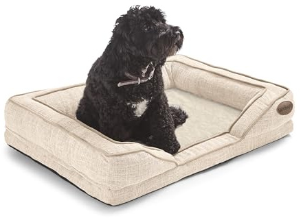 Silentnight Orthopaedic Dog Bed - Cosy Comfortable Pet Bed with Ergonomic Foam Body & Head Support - Super Soft & Sturdy Woven Removable Washable Cover, Non-Slip Base, Small 49x65cm, Natural