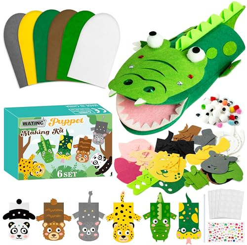 WATINC 6Pcs Hand Puppet Making Kit, Art Craft Felt Sock Puppet Toys, Creative DIY Make Your Own Pompoms Wiggle Googly Eyes Storytelling Role Play Party Supplies Gift for Girls Boys (Ocean Animals B)