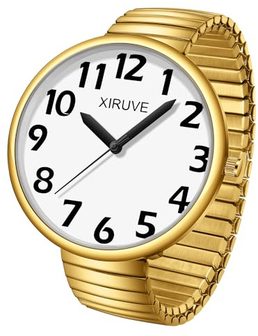 XIRUVE Esfera de Números Grande Fácil de Leer Correa Elástica de Acero Inoxidable Reloj de Pulsera Cuarzo Analógico para Mujer Hombre