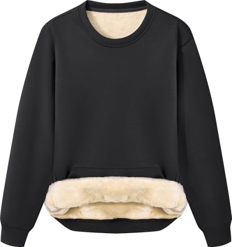 Peakwell Thermal Sweatshirts Women Sherpa Lined Jumper Sweater, Black, XXL