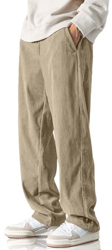 HOTake Pantaloni Casual da Uomo in Velluto a Coste Elastico in Vita con Coulisse Pantaloni della Tuta Larghi vestibilità Ampia, Khaki Chiaro, XL