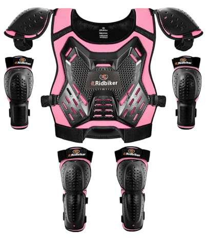 Kids Dirt Bike Gear Armor Vest Suit, Motorcycle Chest Protector with Knee Elbow Pads, Youth Riding Protective Gear for Motocross Cycling Skating Ski Off-Road (Pink)