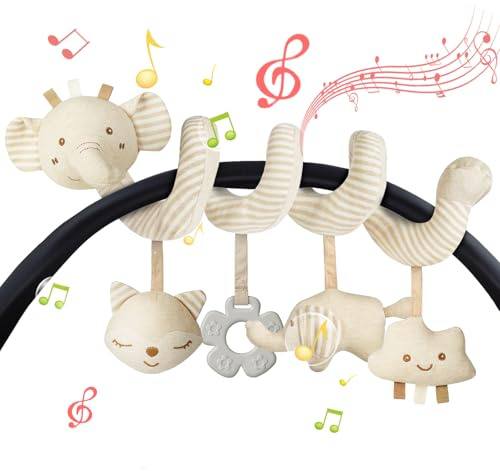 Vicloon Activity spiralleksak, spiralleksak för spjälsäng, barnstolsleksak hängande på babysits, vagga, för spädbarn och småbarn från 0+ månader - reseaktivitetsleksak (Beige Elefant)