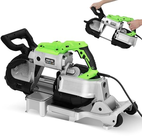 Portable Bandsaw, 10A 5 Inch Cutting Capacity Handheld Corded Portable Band Saw, 110V Removable Alloy Steel Base Corded, 6Speed 0°- 45° Adjustable Angle Band Saw for Cutting Metal Wood