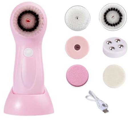 Brosse électrique pour le visage – Outil pour le visage avec 6 têtes de brosse, système de nettoyage rechargeable pour soins de la peau pour le corps, le front, le menton, le nez, les joues, nettoyage