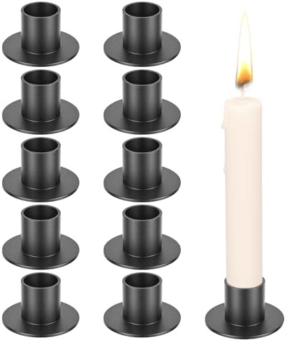 Lot de 10 bougeoirs en métal noir - Bougeoirs modernes en métal pour bougies à tige - Pour salon, salle à manger, mariage, décoration de table