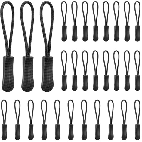 Dplolng 30 Pcs Black Zipper Pulls,Zipper Pulls for Backpack,Jackets | Zippers Pulls Cord Ends Replacement,Universal Zipper Extender for Jackets,Backpacks,Pants,Coats, Luggage,Golf Bag,Purses