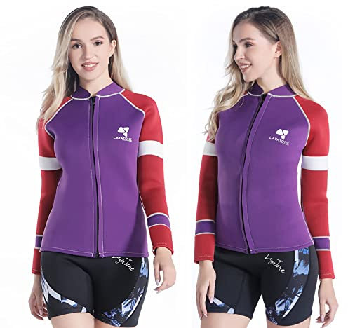 LayaTone Wetsuit Tops Women's 3mm Neoprene Top Jacket Long Sleeve Wetsuit Jacket with Zipper Front for Swimming Diving Surf Snorkeling Canoeing (Small)
