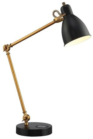 Lite Source LS-23332 Wellington - One Light Table Lamp, Antique Brass Finish with Black Shade