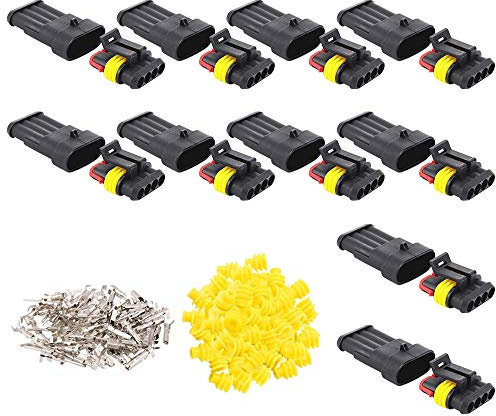 GTIWUNG 10 tlg 4 polig Stecker Steckverbinder Wasserdicht, Steckdose Set für KFZ, Auto Elektrischer Anschluss Stecker (4 Polig Gelbes Siegel)