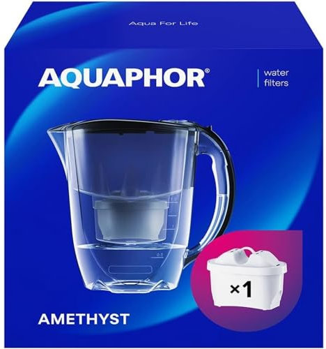 AQUAPHOR Water Filter Jug Amethyst with 1 X MAXFOR+ 200L Cartridge - Capacity 2.8L - Black