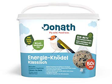 Donath Energie-Knödel Klassisch im Bio-Netz - Meisenknödel im Bio-Netz - 100g je Knödel - mit kraftspendendem Fett - Ganzjahres Wildvogelfutter - aus unserer Manufaktur in Süddeutschland - 50er Eimer