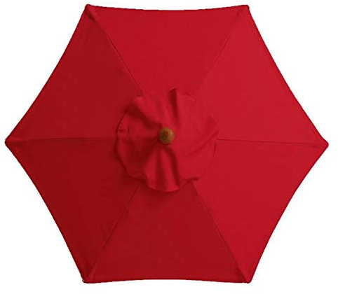 Housse de rechange pour parasol de 3 m, 6 baleines, résistant à la décoloration - Pour terrasse, extérieur, terrasse, parasol de table de marché, pelouse, piscine - Rouge - Format A4