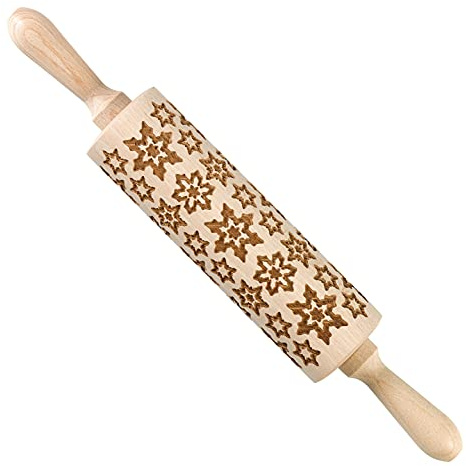 Tala Originals FSC Teigrolle aus Buchenholz, groß, mit eingraviertem Lebkuchenmuster, 38 cm x 6 cm