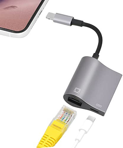 KozyOne Adattatore 2 in 1 Light-ning a RJ45 Ethernet, 10Mbps/100Mbps RJ45 Ethernet Adapter con porta di ricarica, compatibile con Phone/iPad/iPod, veloce e stabile per giocare e guardare video