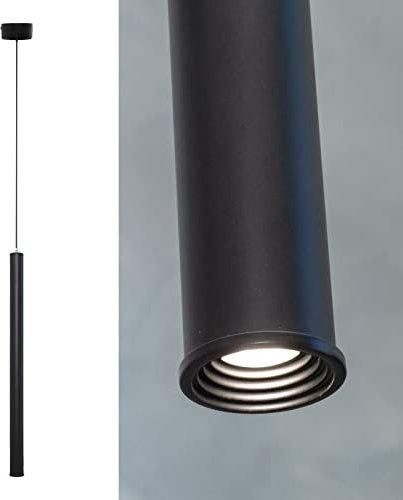 Planetitaly Lampada moderna sospensione elegante cilindrica LED 3W luce cucina pendente 50cm tavolo da pranzo bar ristorante 230V (Colore Nero, Luce 4000K)