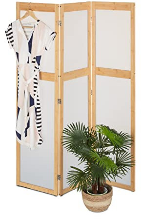 Relaxdays Paravento a 3 Pannelli, 168 x 135,5 cm, Divisore bambù e Plastica, Separé Ambienti Interni, Naturale Bianco