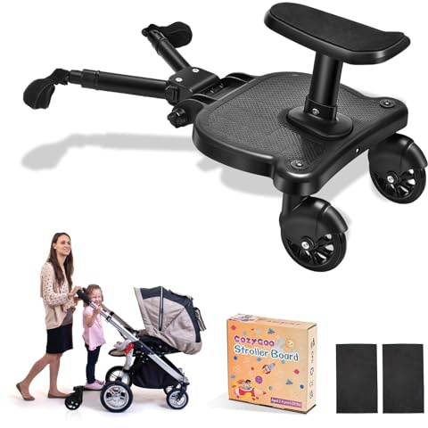 CozyGoo Universal Stroller Board, 2 in1 Sit and Stand Stroller Glider Board with Detachable Seat, Buggy Board Suitable for 99% of Strollers, for 2-6-year-old Children, Max Load 55lbs (Black)