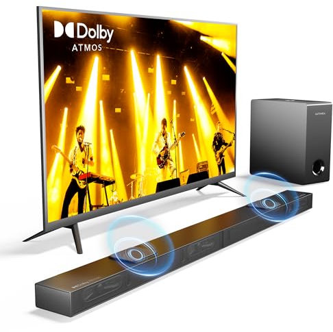 ULTIMEA 3.1.2ch Dolby Atmos Soundbar für TV Geräte, 2 Up-Firing-Treiber, Spitzenleistung 390W Soundbar mit Subwoofer, HDMI IN/eARC für 4K Dolby HDR Durchleitung, Ultra Slim Serie Nova S70