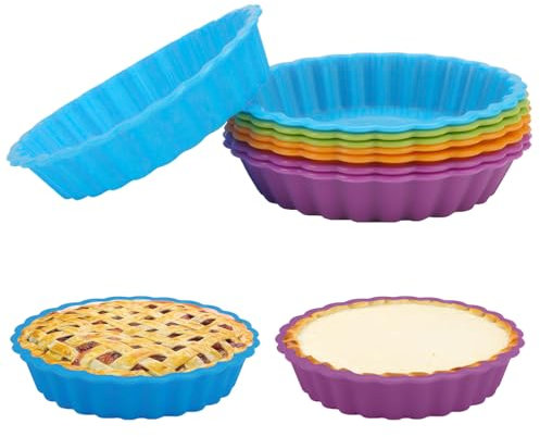 8 Pezzi Stampo Crostata Silicone, 11cm Silicone Torta Stampo Rotondo, Stampi per Crostate in Silicone Antiaderente, Mini Pirottini da Forno Riutilizzabili Torta Stampo, per Torte Quiche Crostata